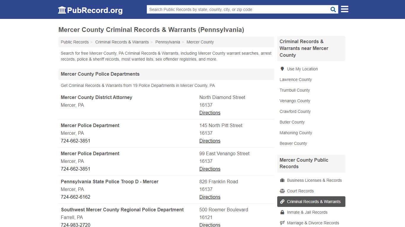 Mercer County Criminal Records & Warrants (Pennsylvania)
